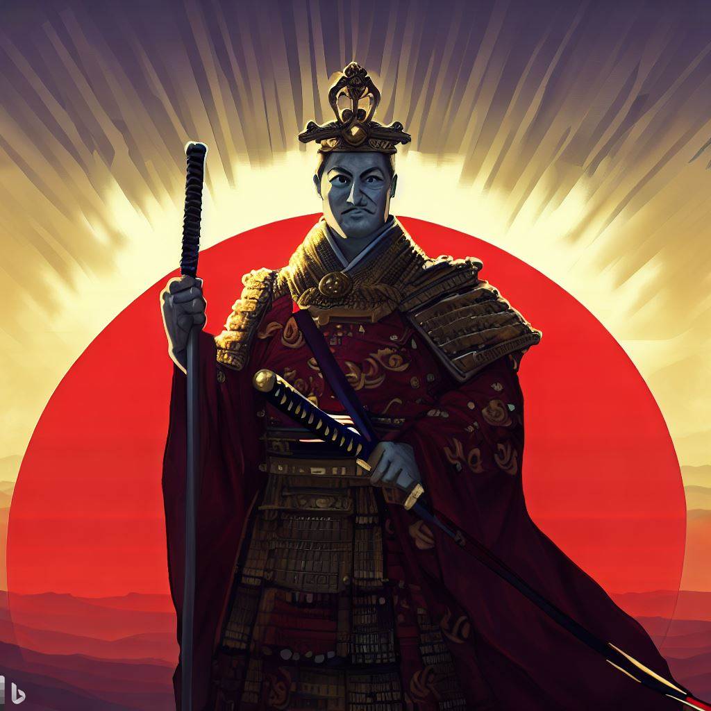 Demander de générer des images d'histoire alternative par une IA n'a pas vraiment de bons résultats mais cette illustration d'un empereur japonais régnant ne manque pas de panache.